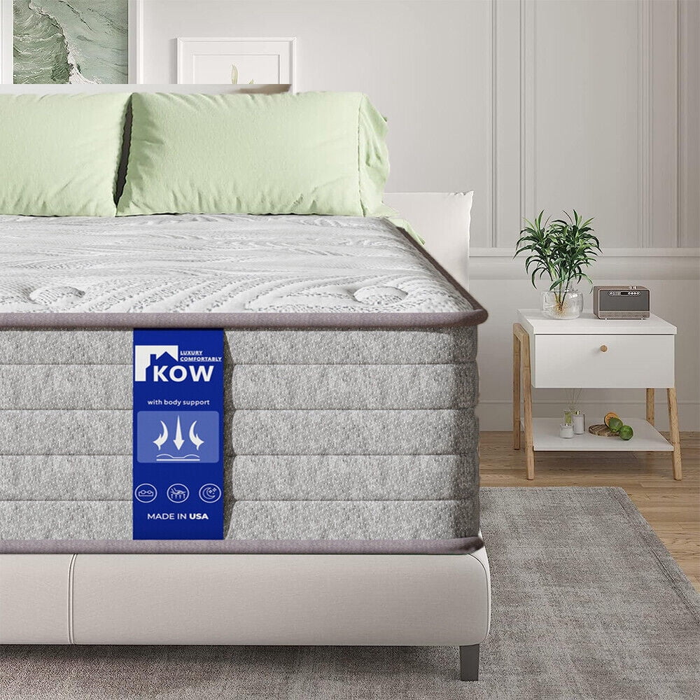KOW® 12 inch Full Size Gel Memory Foam Mattress in a box,Medium Firm,Pressure Relief,5 Zones Support,Egde Support