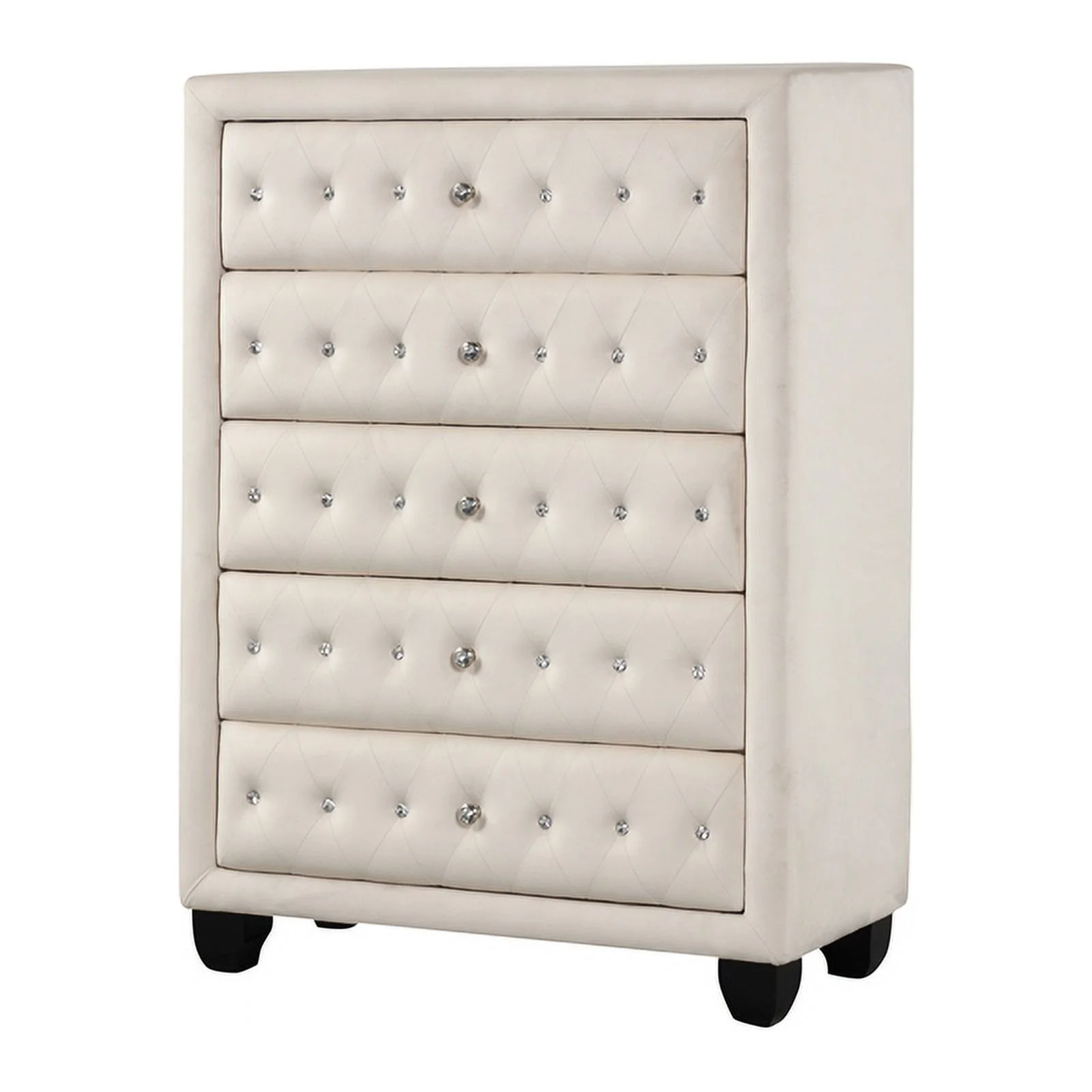 Sophia Crystal Tufted Modern style 5-Drawer Chest made with wood in Cream