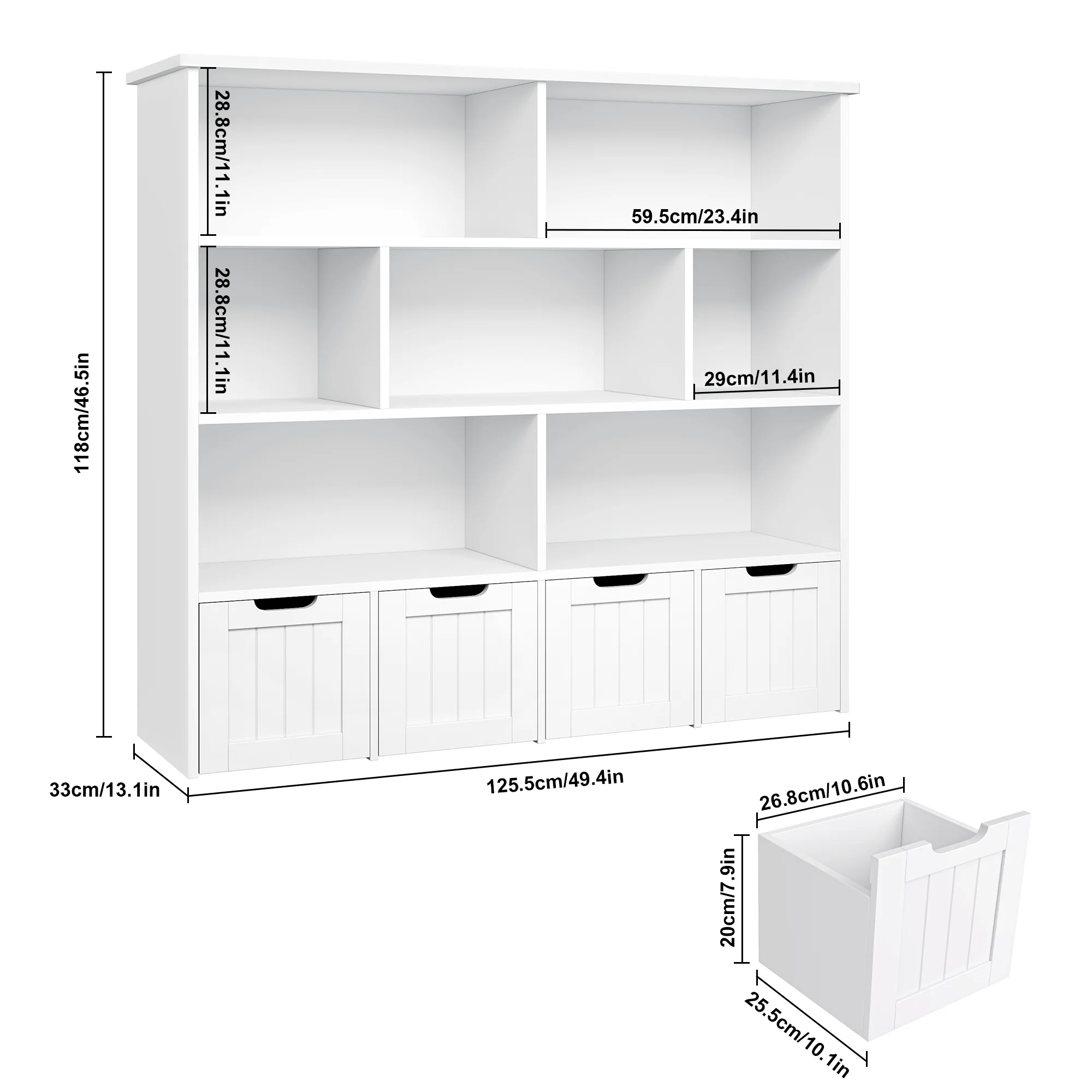 Homfa 7 Cube Toy Storage  Organizer, Kids Geometric Bookcase and Bookshelf with 4 Drawers, White