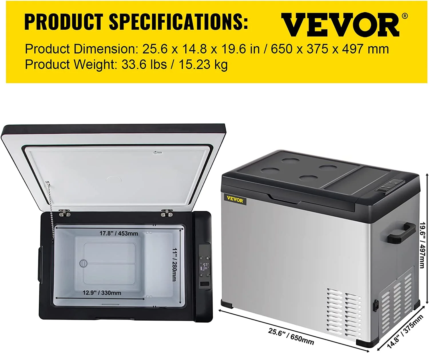 Vevor  12V Refrigerator with APP Control Car Compressor Fridge Cooler 12-24V DC &110-220V AC for Camping