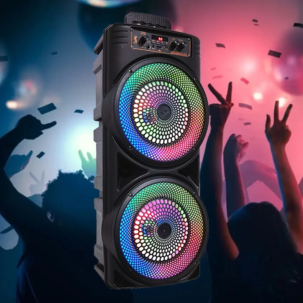 Tianlaimei Portable Bluetooth PA Speaker 5000W Dual 8 inch Subwoofer Heavy Bass Loud Sound System Party Speaker & Mic -FM/AUX/MP3/USB