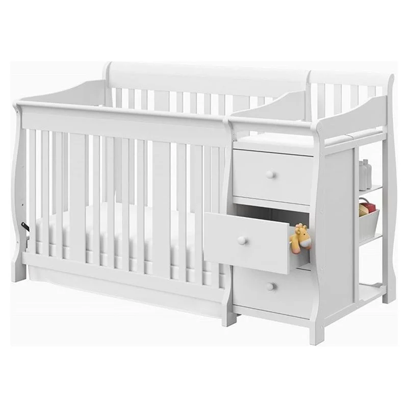 6-Drawer Double Dresser and Baby Crib with Changing Table Set in Pure White