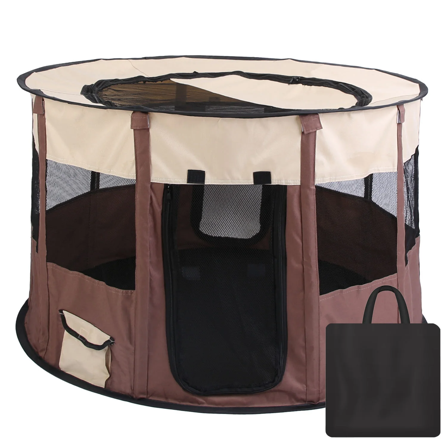 Foldable Dog Playpen iMounTEK Pet Playpen Tent with Carry Bag Waterproof Breathable Detachable Upper Cover for Dog Cat Rabbit Indoor Outdoor Brown S