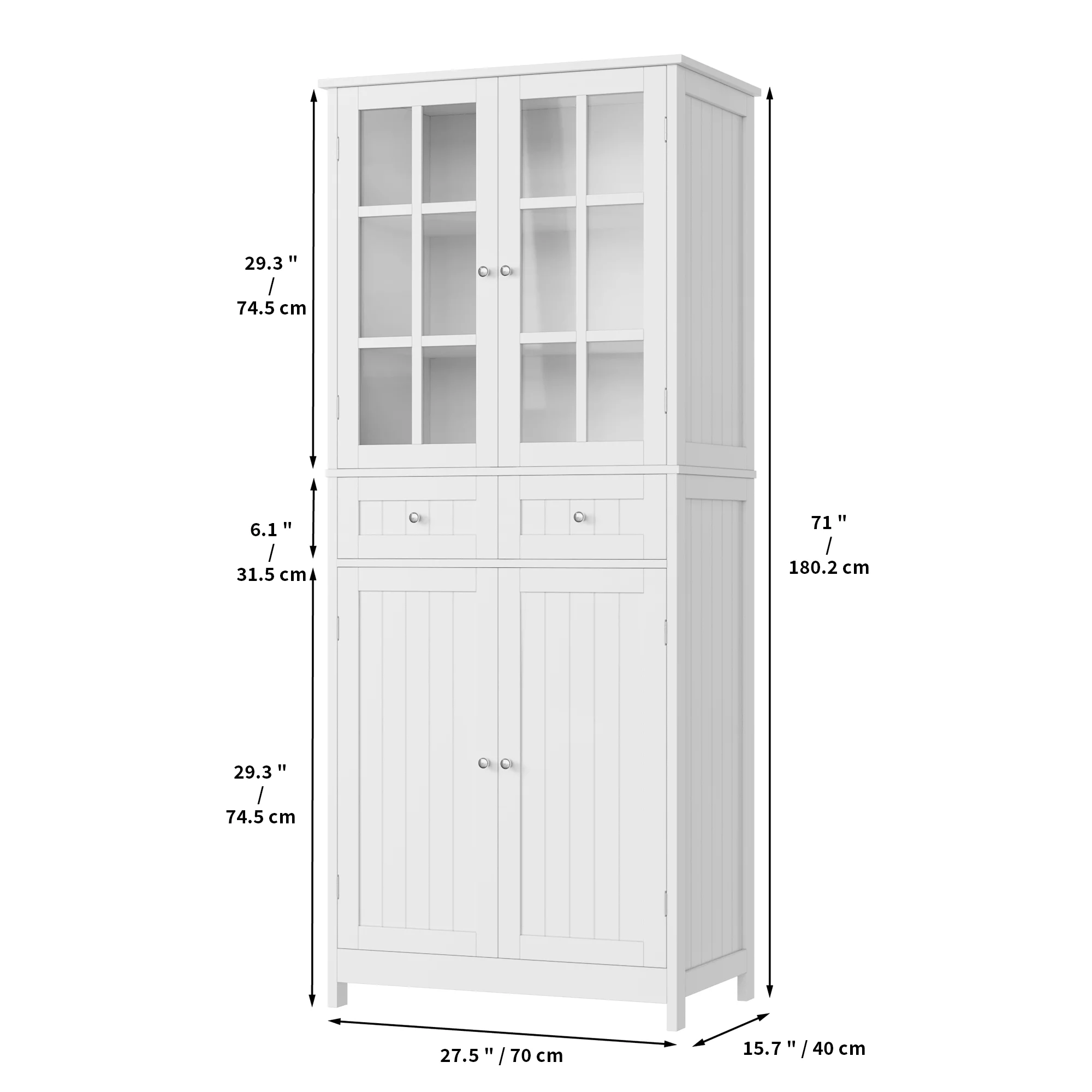 Homfa kitchen Pantry Cabinet with Glass Doors, 71'' Tall Storage Cabinet for Dining Room Living Room, White