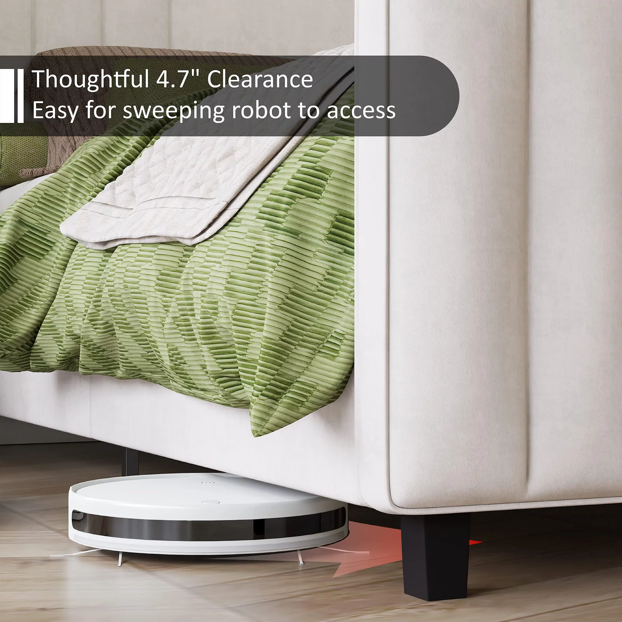 Amerlife King Size Bed Frame, Velvet Upholstered Platform Bed with Vertical Channel Tufted Headboard & Footboard/Wingback, Mattress Foundation with Wood Slats, No Box Spring Needed, Cream