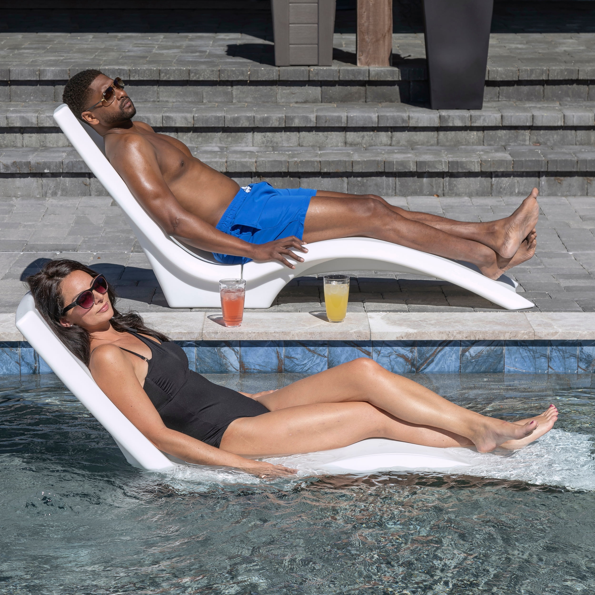 Step2 Vero Pool Lounger – White – Pool Lounge Chair – Sleek, Durable Outdoor Chaise Lounger – Use In Pool Tanning Ledge, Sun Shelf, Baja Shelf or Outside on the Pool Deck