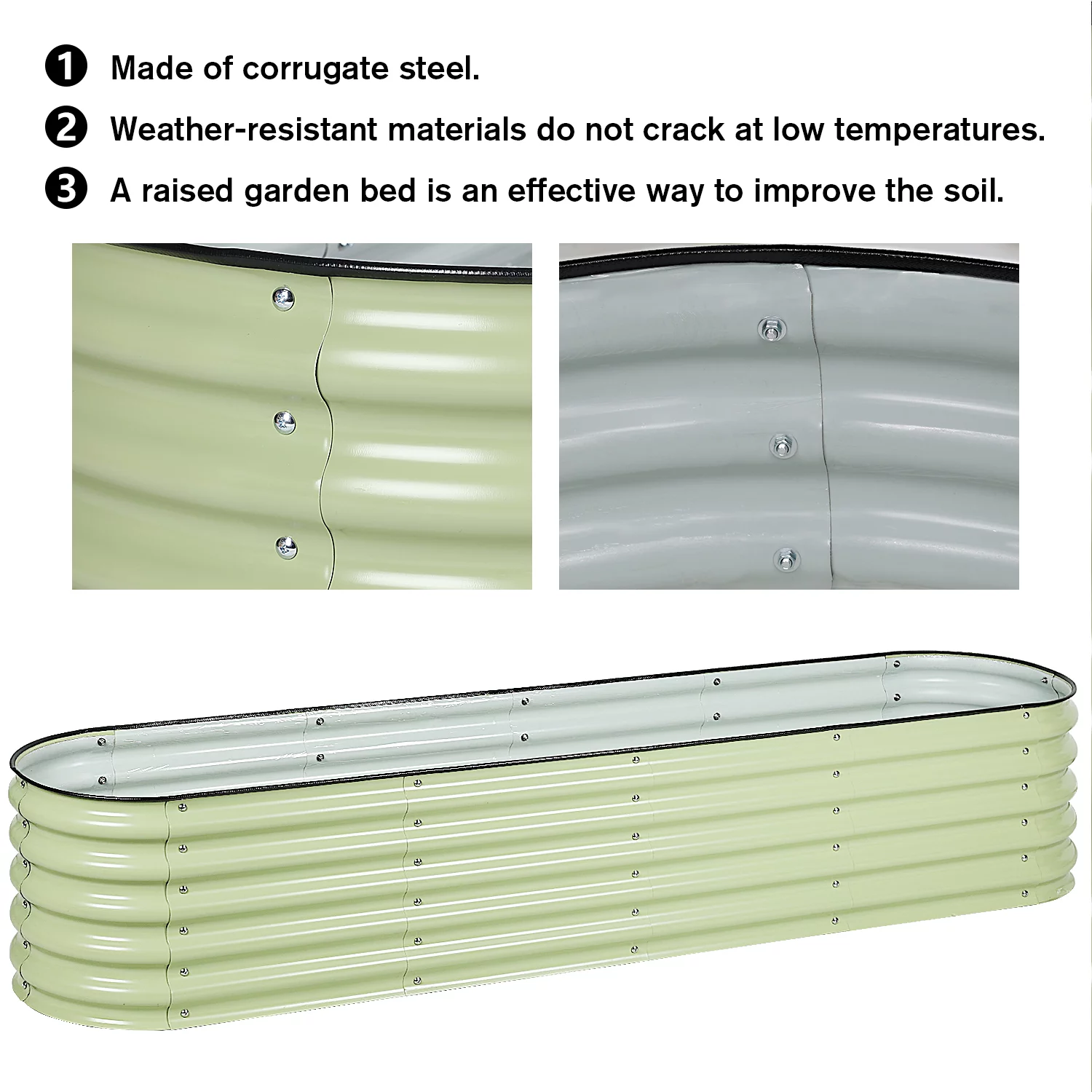 Aoodor 9-in-1 Modular Aluzinc Metal Raised Garden Bed - Outdoor Gardening Planter Soil Box for Vegetable, Flower, Herb - Olive Green (71''L x 35''W x 17''H)
