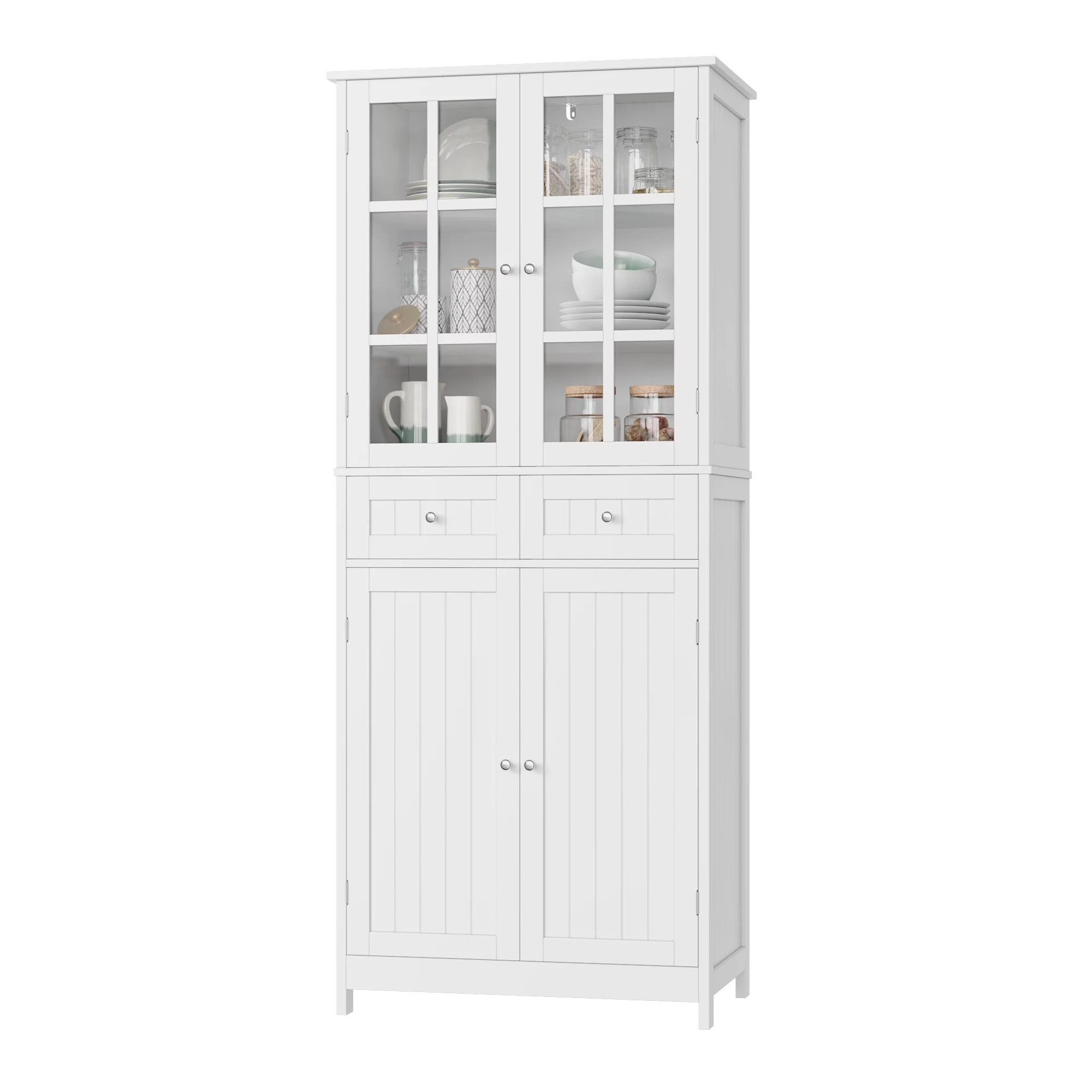 Homfa kitchen Pantry Cabinet with Glass Doors, 71'' Tall Storage Cabinet for Dining Room Living Room, White