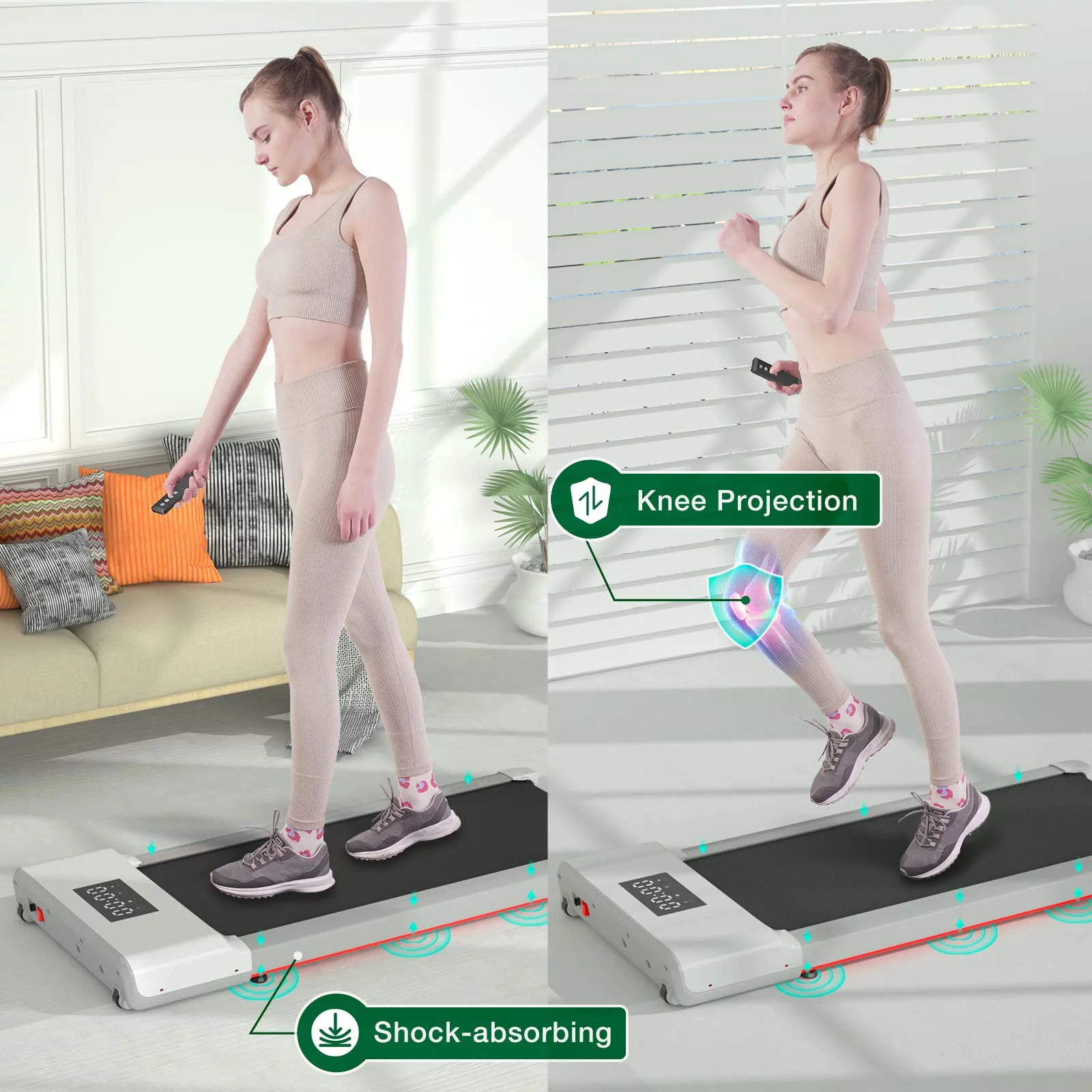 SSPHPPLIE SupeRun Walking Pad 300lb, 40*16 Walking Area Under Desk Treadmillwith Remote Control ,2 in 1 Portable Walking Pad Treadmill for Home/Office/Exercise(White)