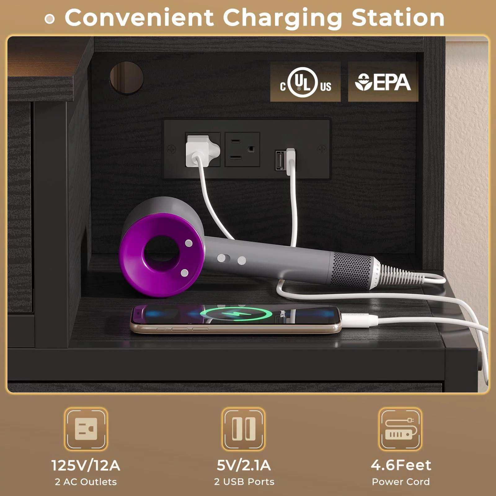 Afuhokles Glass Top Vanity Desk with Mirror and Lights, Makeup Vanity with Lights, Charging Station, 8 Drawers, Acrylic Dividers and Shelves, Black