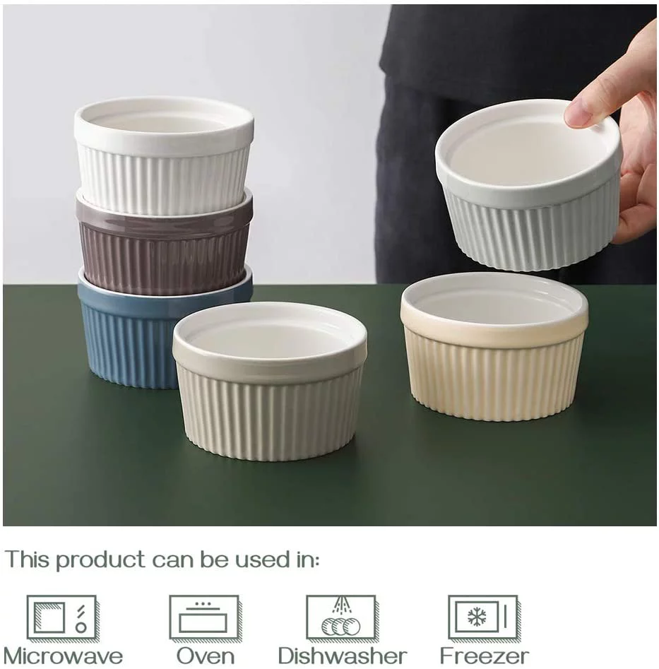 DOWAN Ramekins 8 oz Oven Safe - Creme Brulee Ramekins for Baking, Porcelain Ramekins Oven Safe, Souffle Ramekins Bowls, Set of 6, Christmas Gifts