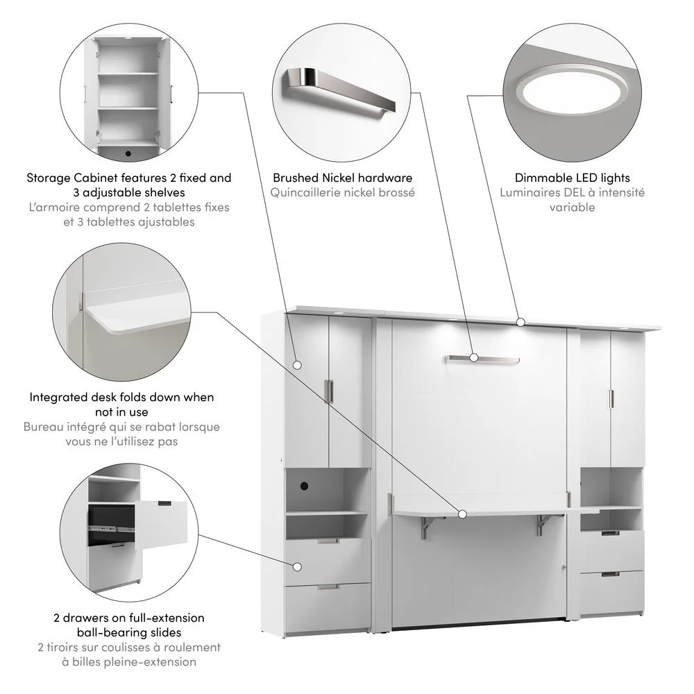 Bestar Lumina Modern Engineered Wood Full Murphy Bedroom Sets in White
