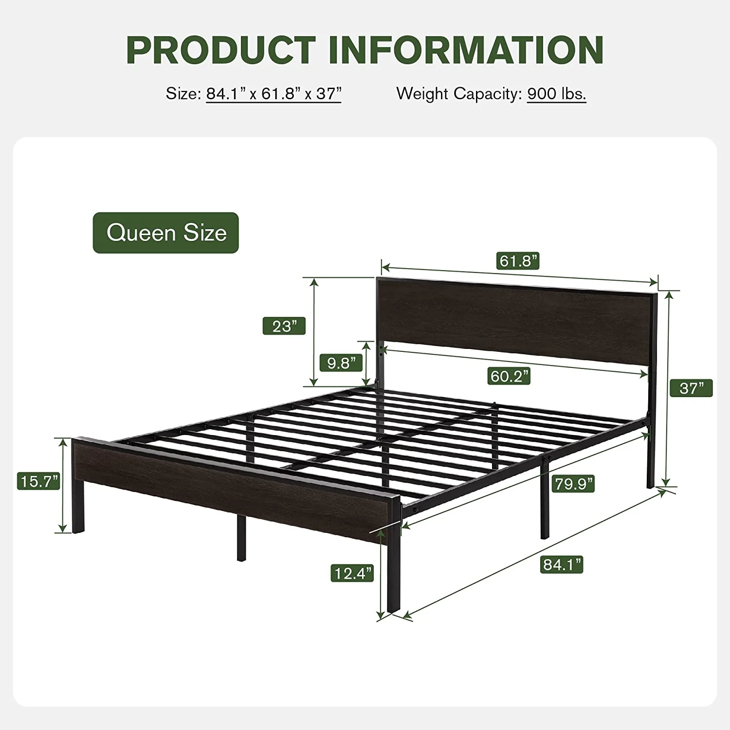 Full Size Platform Bed Frame with Wood headboard and Footboard  Heavy Duty 13 Metal Slats  no Box Spring Needed  Noise Free  Black