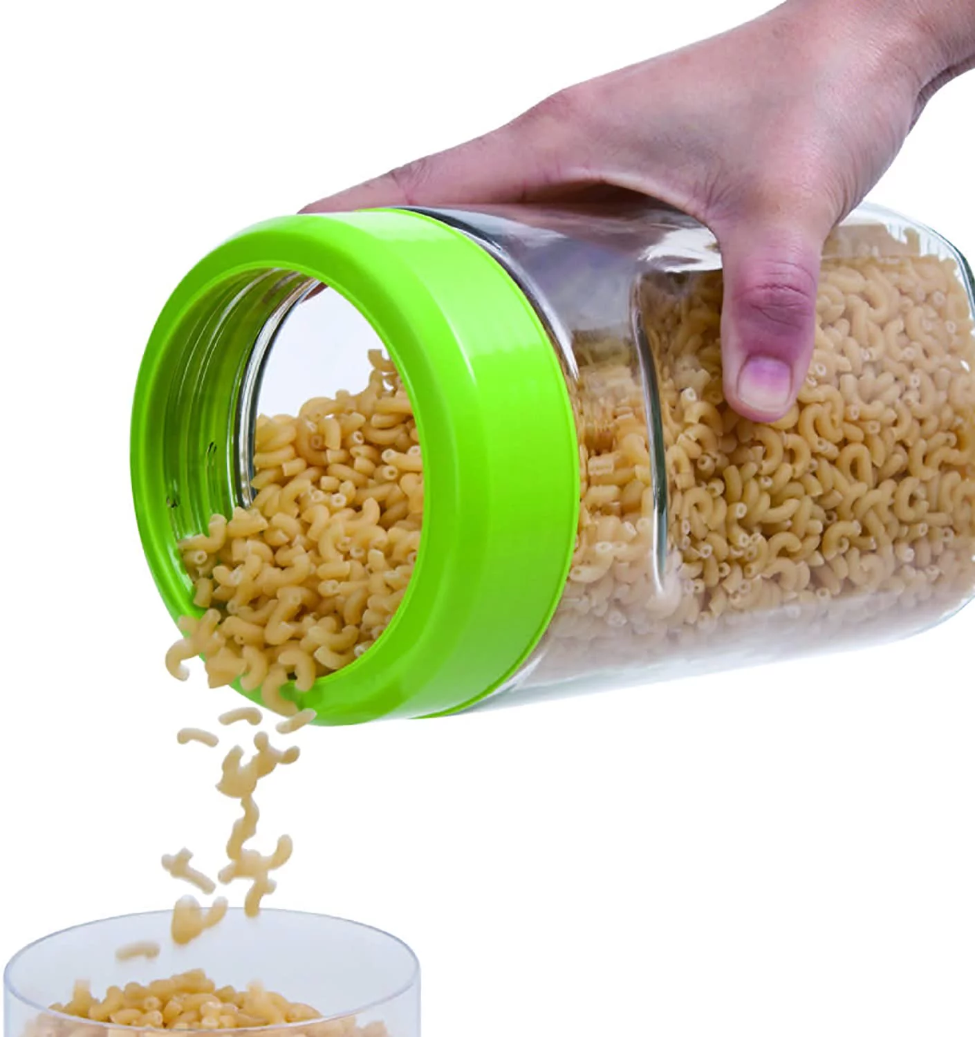 Elemental Kitchen Glass Jar Food Storage Container Set w/ Stainless Steel Measuring Cup Lids - 3 Piece Set