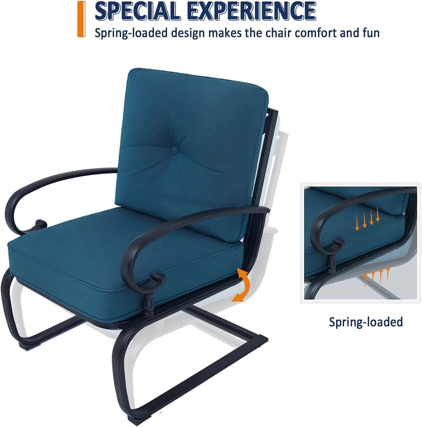 SOLAURA 5-Piece Outdoor Patio Conversation Set with Metal Loveseat, Spring Chairs and Table, Peacock Blue