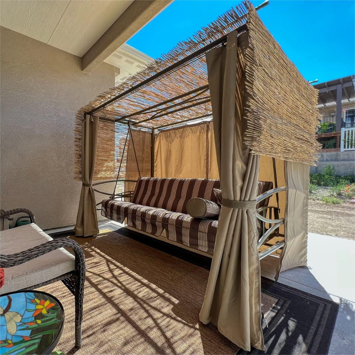 PURPLE LEAF 3 Person Outdoor Patio Porch Tent Swing with Netting & Curtains Swing with Canopy for Adults