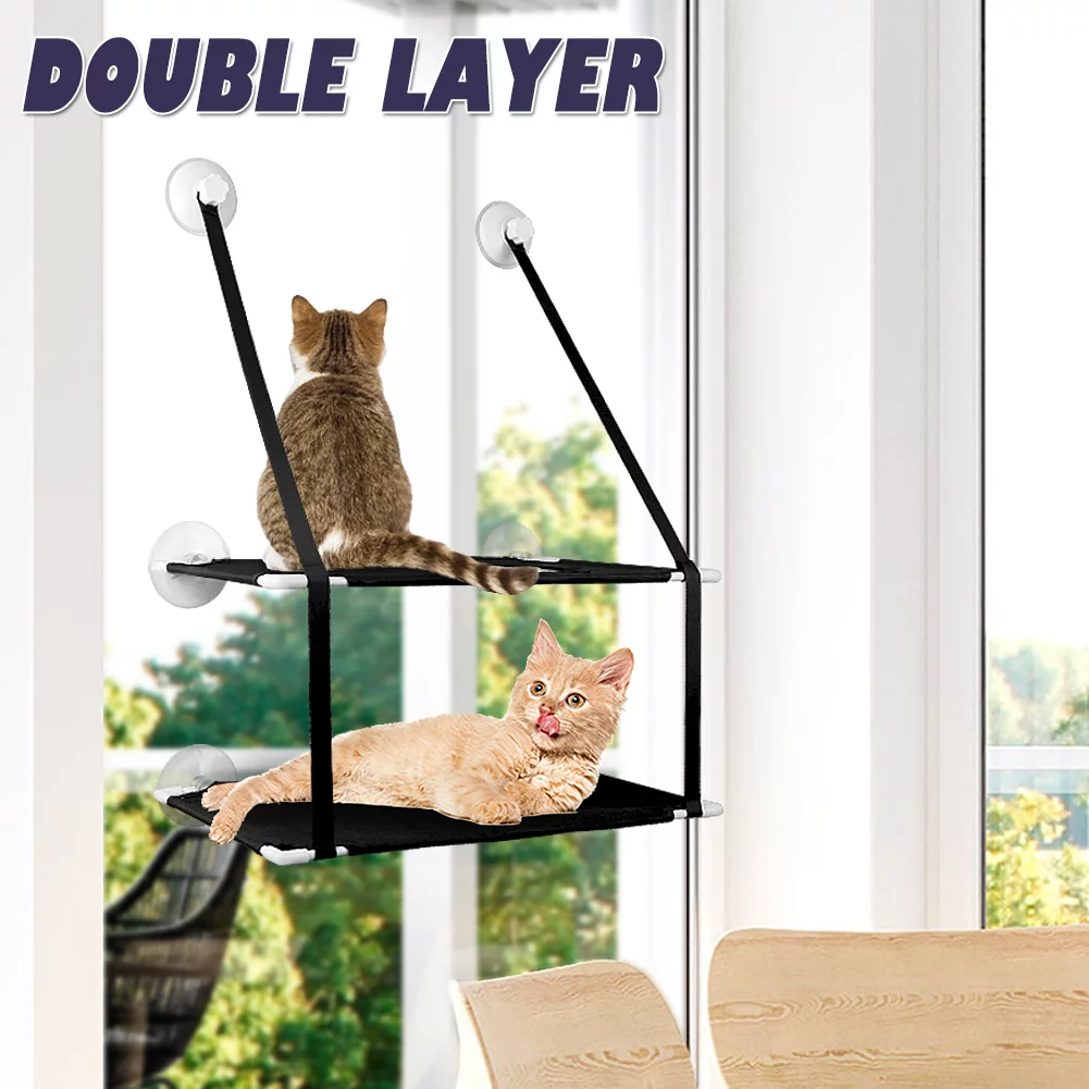 Petbobi Cat Window Perches 2 Layered Hammock Cat Bed up to 55 lb, 20'' x 12'' x 26.4'', Black