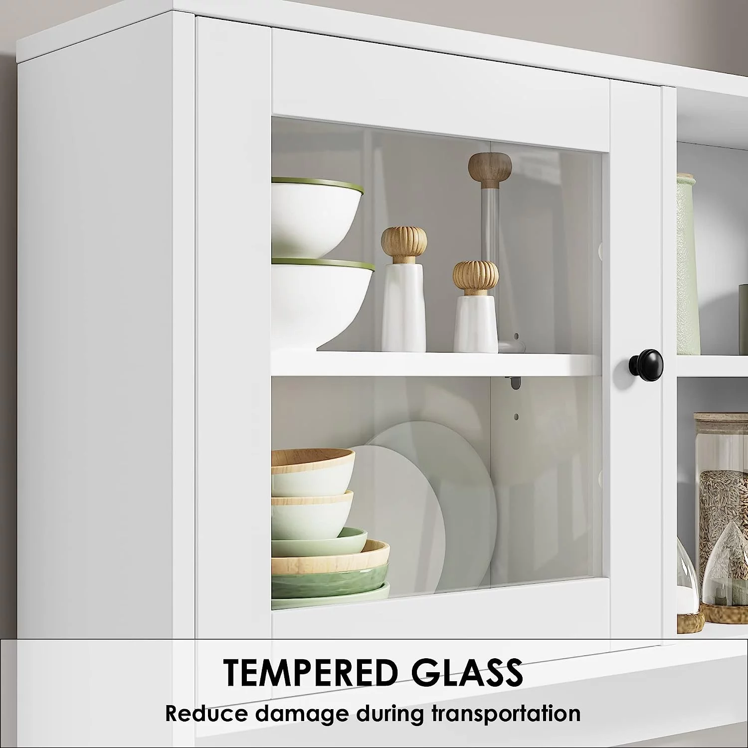 71'' Tall Kitchen Pantry  Cabinet with Large Countertop  Kitchen Buffet Hutch Cabinet with 2 Adjustable Shelves & Tempered Glass Doors  4 Handless Drawers for   White