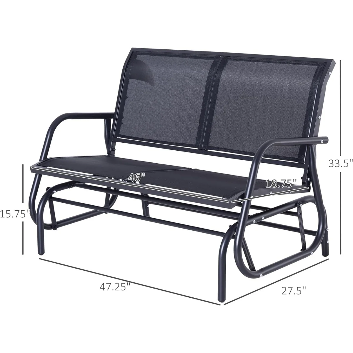2-Person Outdoor Glider Bench, Patio Double Swing Rocking Chair Loveseat w/Powder Coated Steel Frame for Backyard Garden Porch, Black