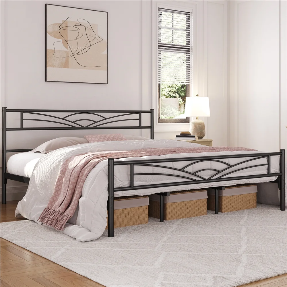 Easyfashion Cloud-Inspired Design Metal Platform Bed,California King,Black