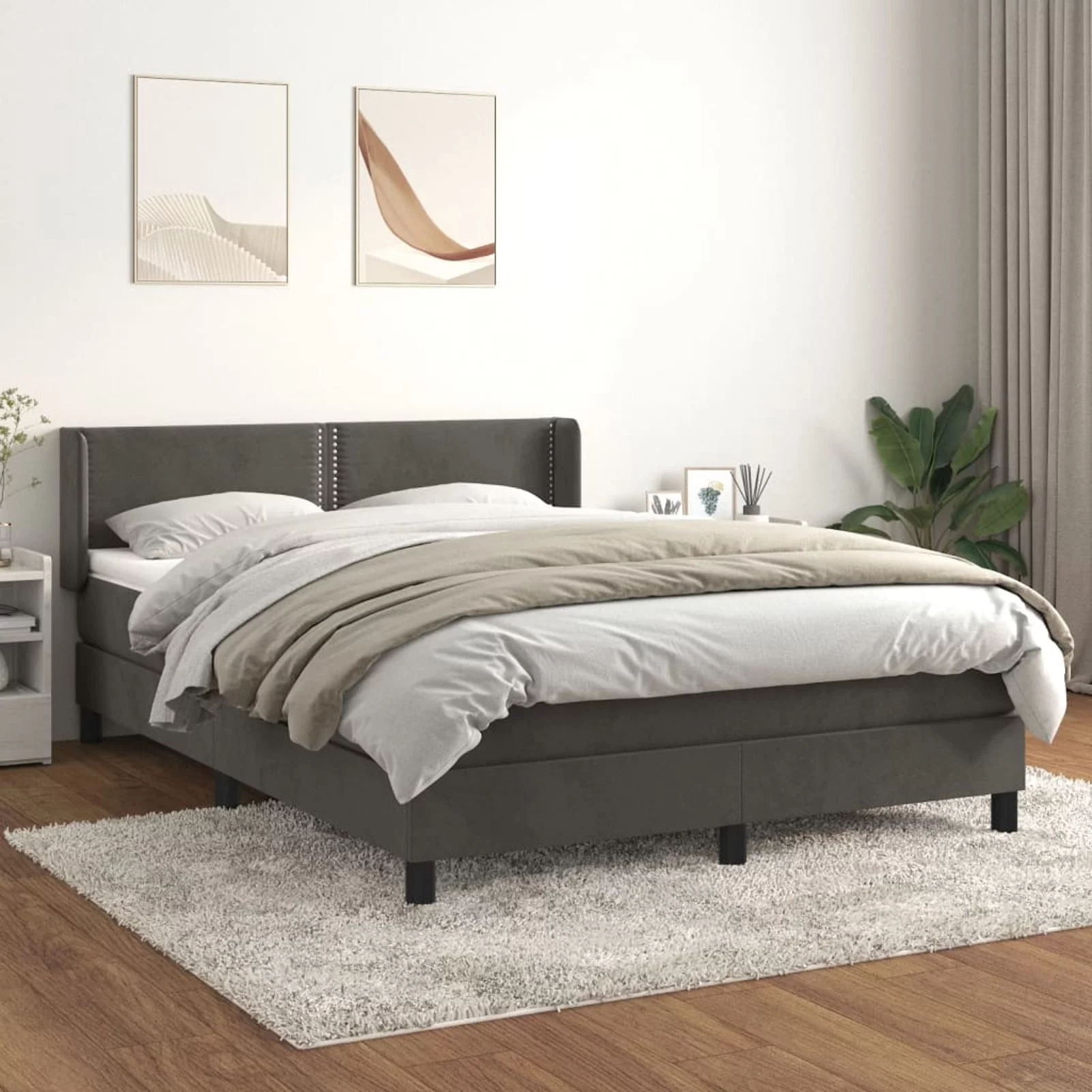 Dcenta Box Spring Bed with Mattress Dark Gray Full