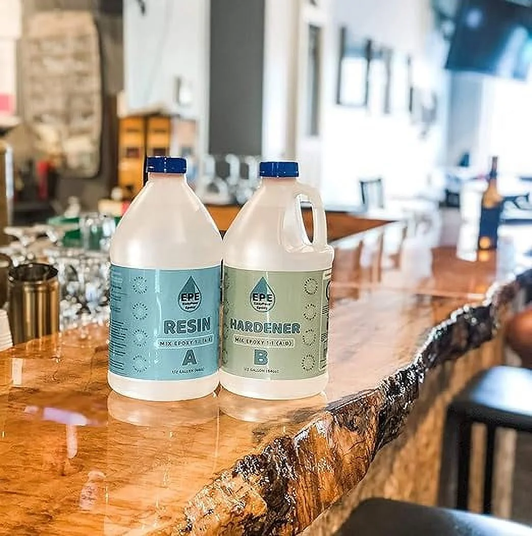 EPE EasyPour Epoxy 2 Gallon Kit - Crystal Clear High Gloss Resin and Hardener, 2 Mixing Cups, Silicone Spatula, Plastic Spreader - Wood Tabletops, Epoxy Countertop Resin, Epoxy Casting and Art Work