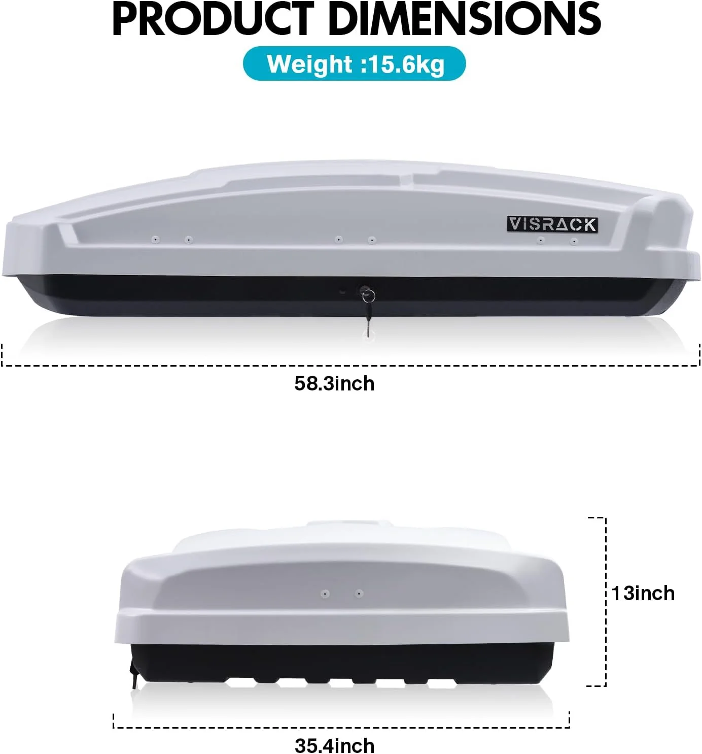 Hard Shell Roof Cargo Box Carrier with Security Keys,Heavy Duty Waterproof Rooftop Storage Box with Car Trunk Organize,58.3 (L) x35.4 (W) x13(H) Inches,15.5 Cubic Feet,Dual Side Opening,White