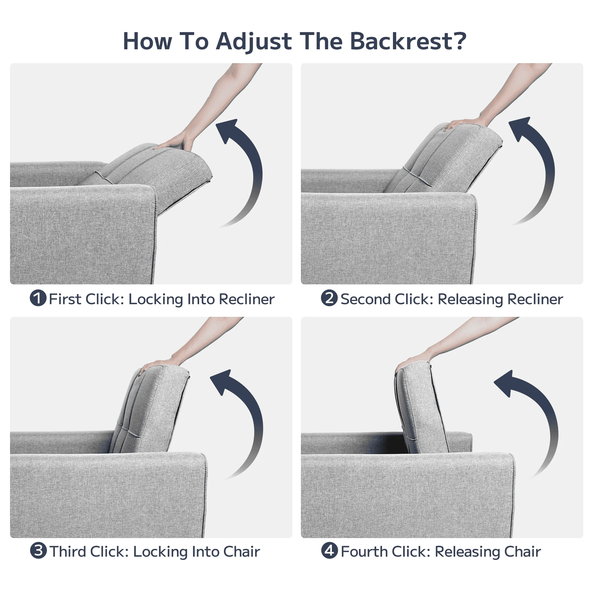 Asofer Sofa Bed Chair, 3 in 1 Convertible Futon Couch Recliner, Sleeper Sofa for Home or Office, Light Gray