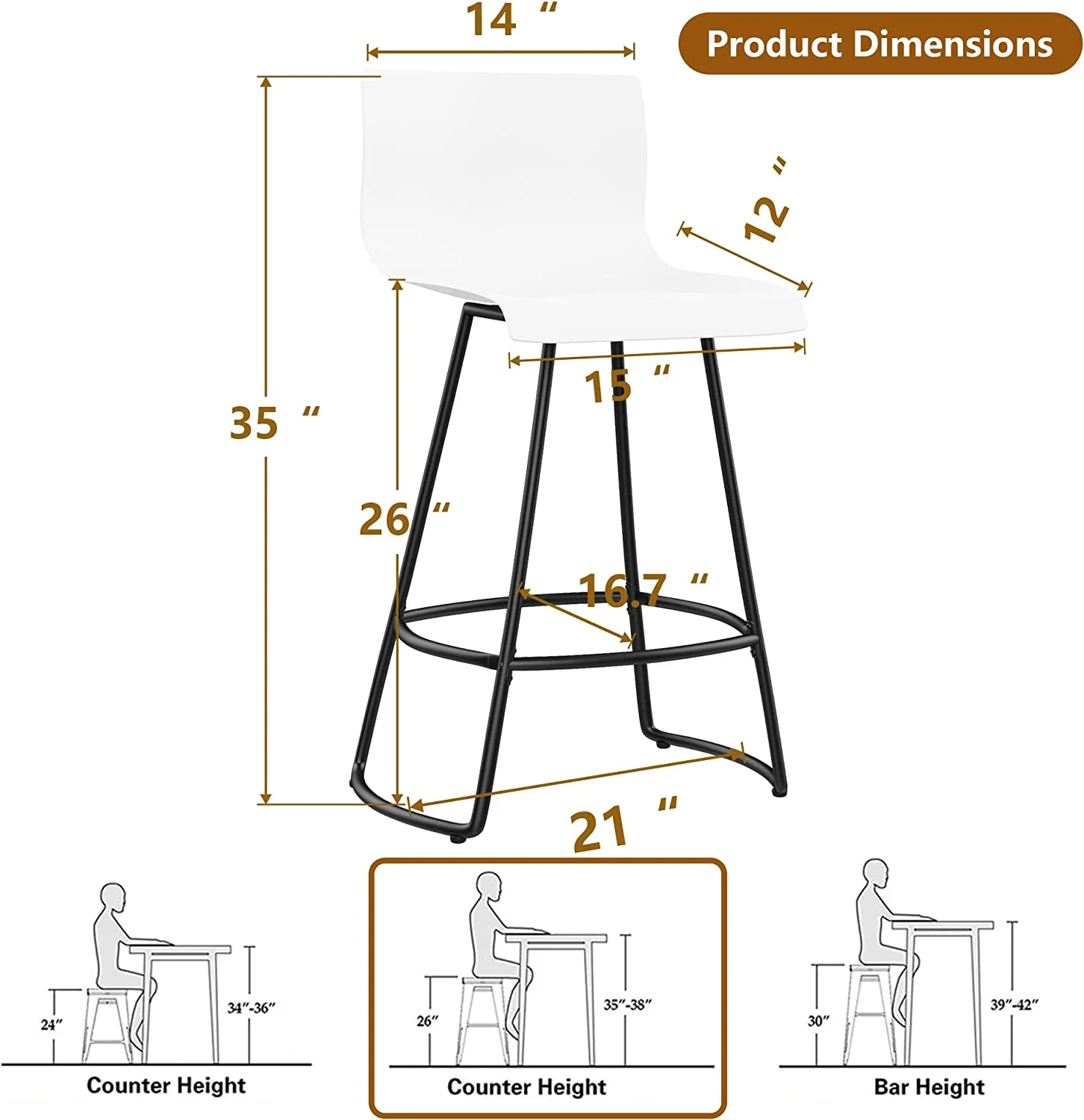ONKER Bar Stools Set of 4 Bar Stools Counter Height Bar Stools Modern Swivel Bar Stools Bar Chairs with Back Plastic 26
