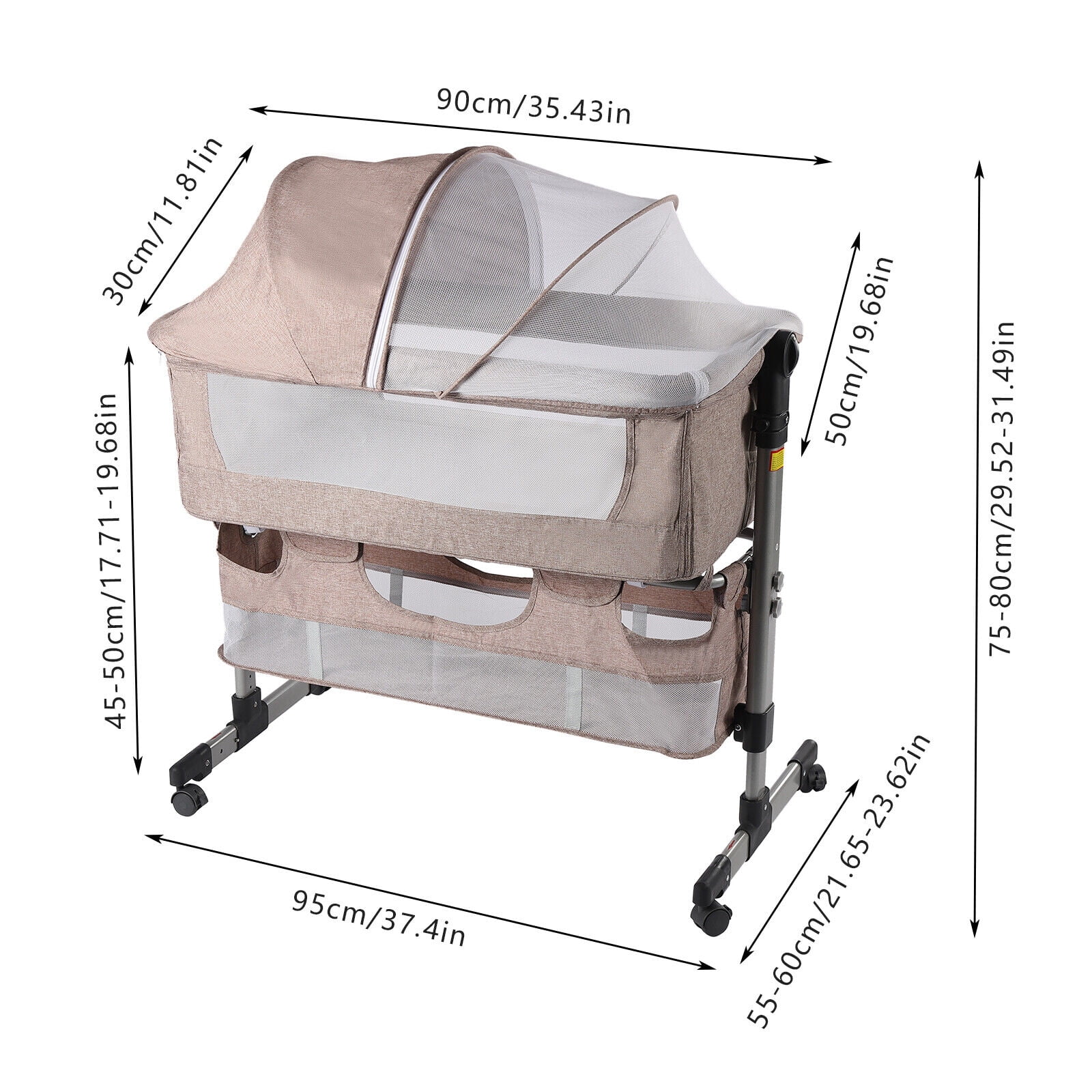 MIDUO Baby Bassinet with Mosquito Nets Adjustable Baby Bedside Sleeper with Cradle Mode Foldable Baby Bed