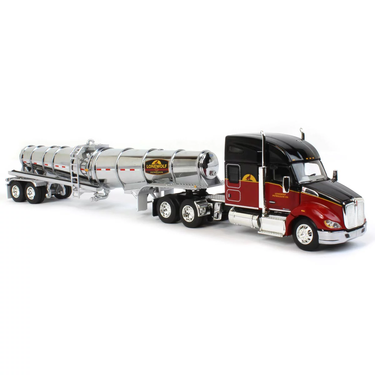 First Gear  1-64 Scale 76 Mid-Roof Sleeper Cab Kenworth T680 Diecast Truck, Black, Red & Chrome