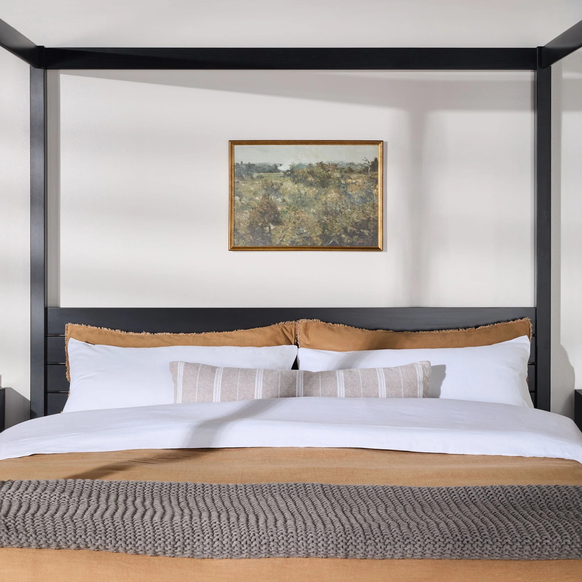 Walker Edison Minimalist Solid Wood King-Size Canopy Bedframe, Black