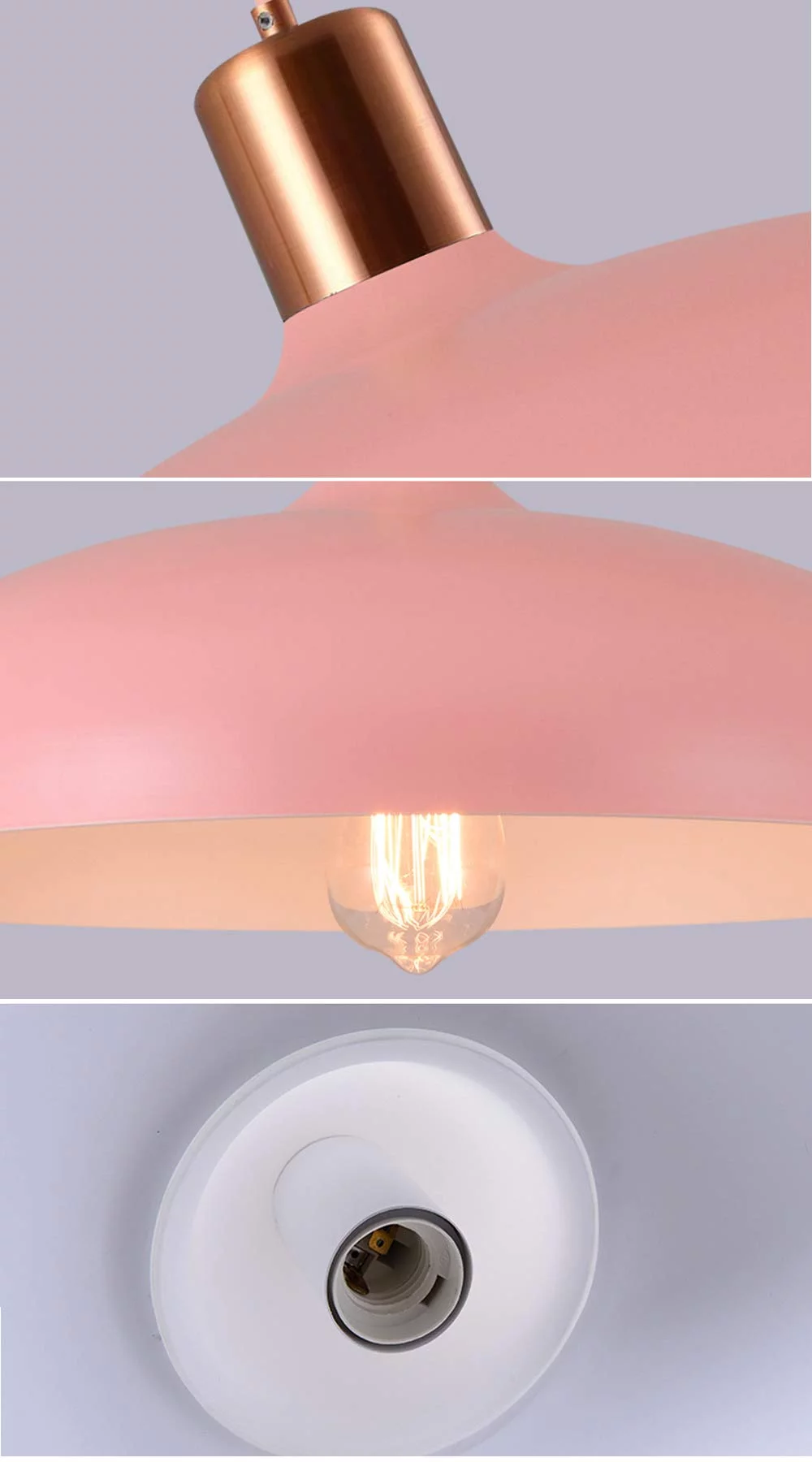 FSLiving No Wiring Needed Instant On Hanging Pendant Lamp with 15ft Plug-in UL Dimmable Cord Macaron Pink Lamp Iron Stoving Varnish Finished Lampshade Customizable,Bulb Sold Separately - 1 Light