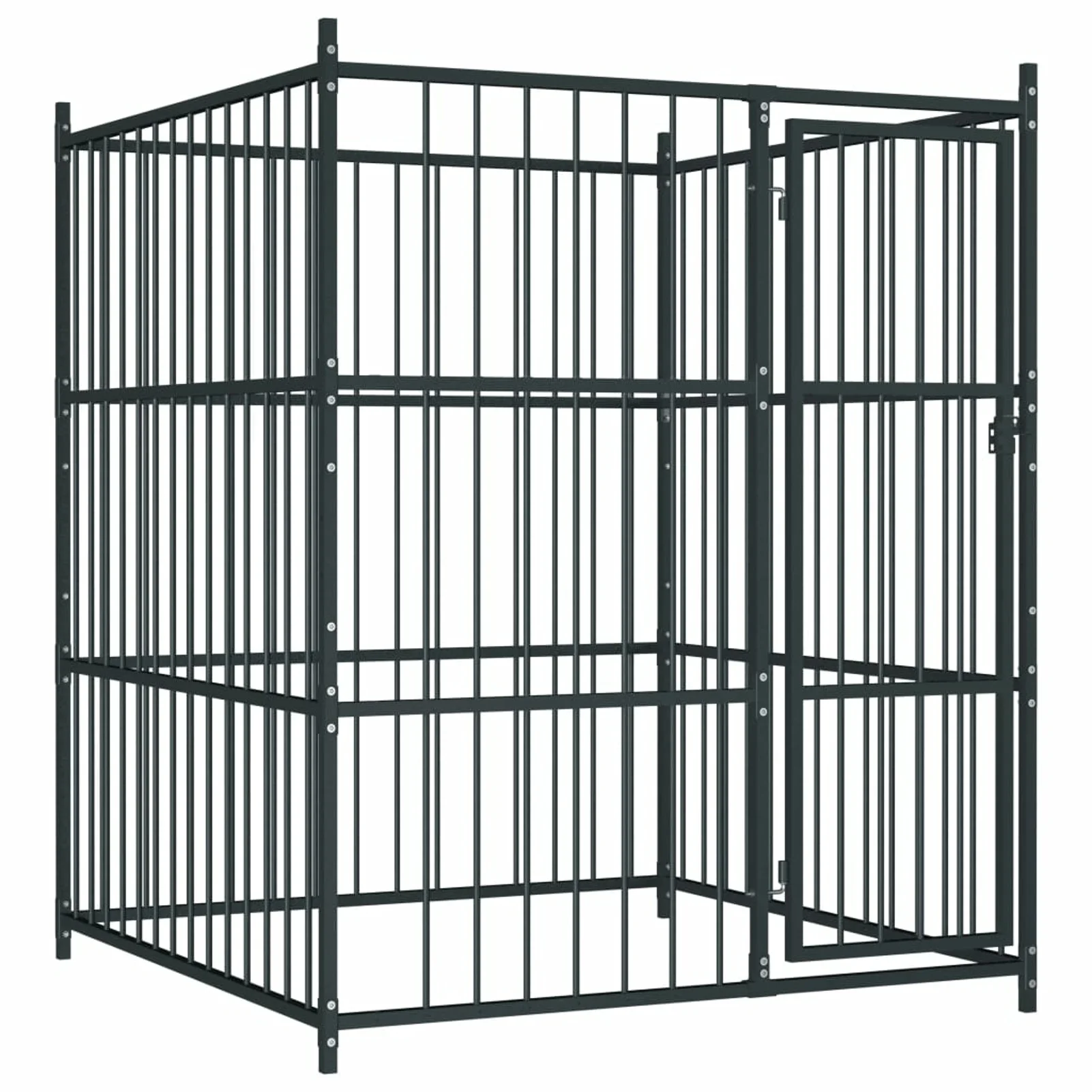 Anself Outdoor Dog Kennel Galvanized Steel Bar Sidewalls Fence Pet Playpen Lockable Latch Gate Cat Duck Chicken Rabbit Fence Pet Exercise Fence Black 59.1 x 59.1 x 72.8 Inches (L x W x H)