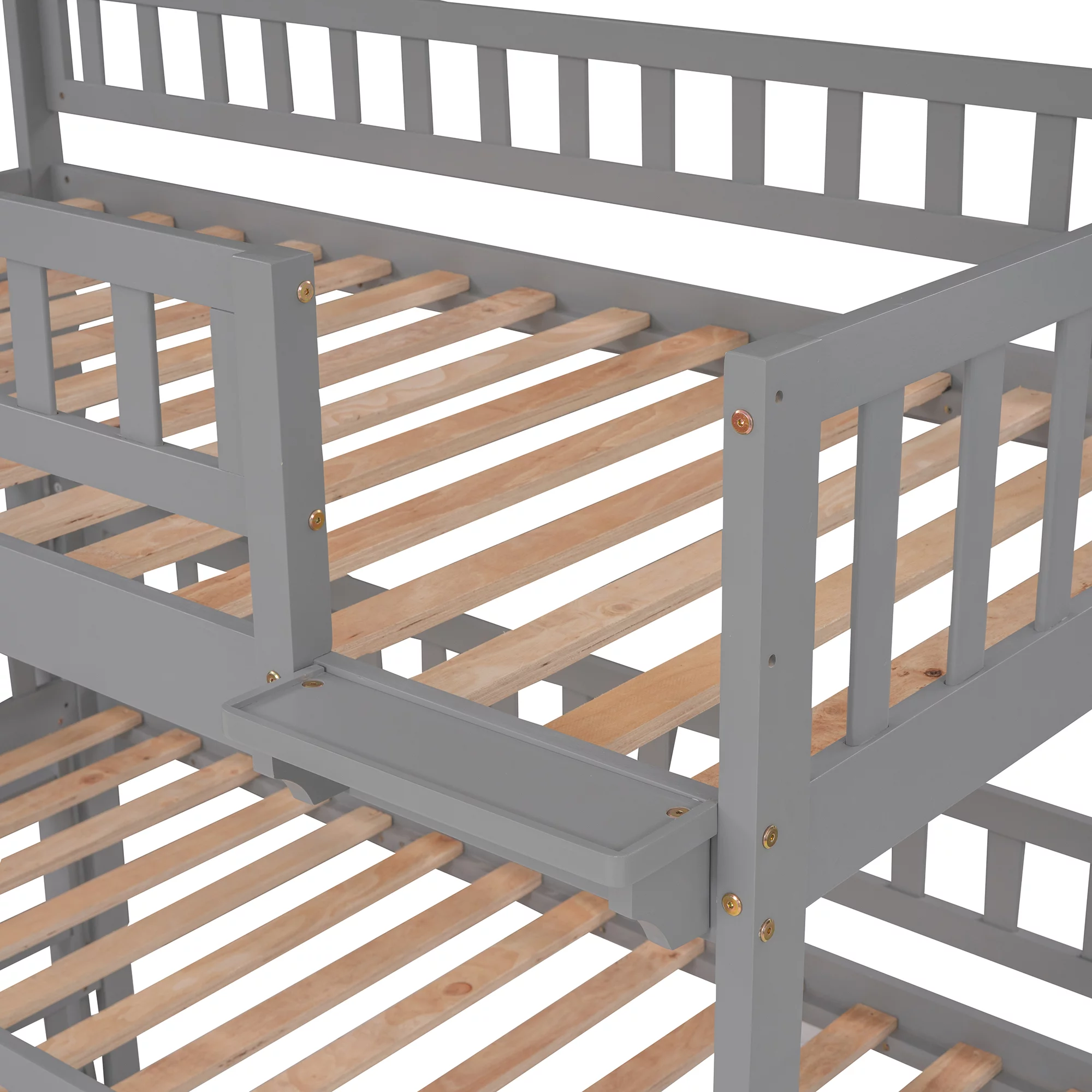 Bellemave Triple Bunk Bed with Slide, Wood Twin over Twin over Twin 3 Bunk Bed with 2 Built-In Ladders, Convertible Triple Beds for Kids, Teens, Boys & Girls (Gray)