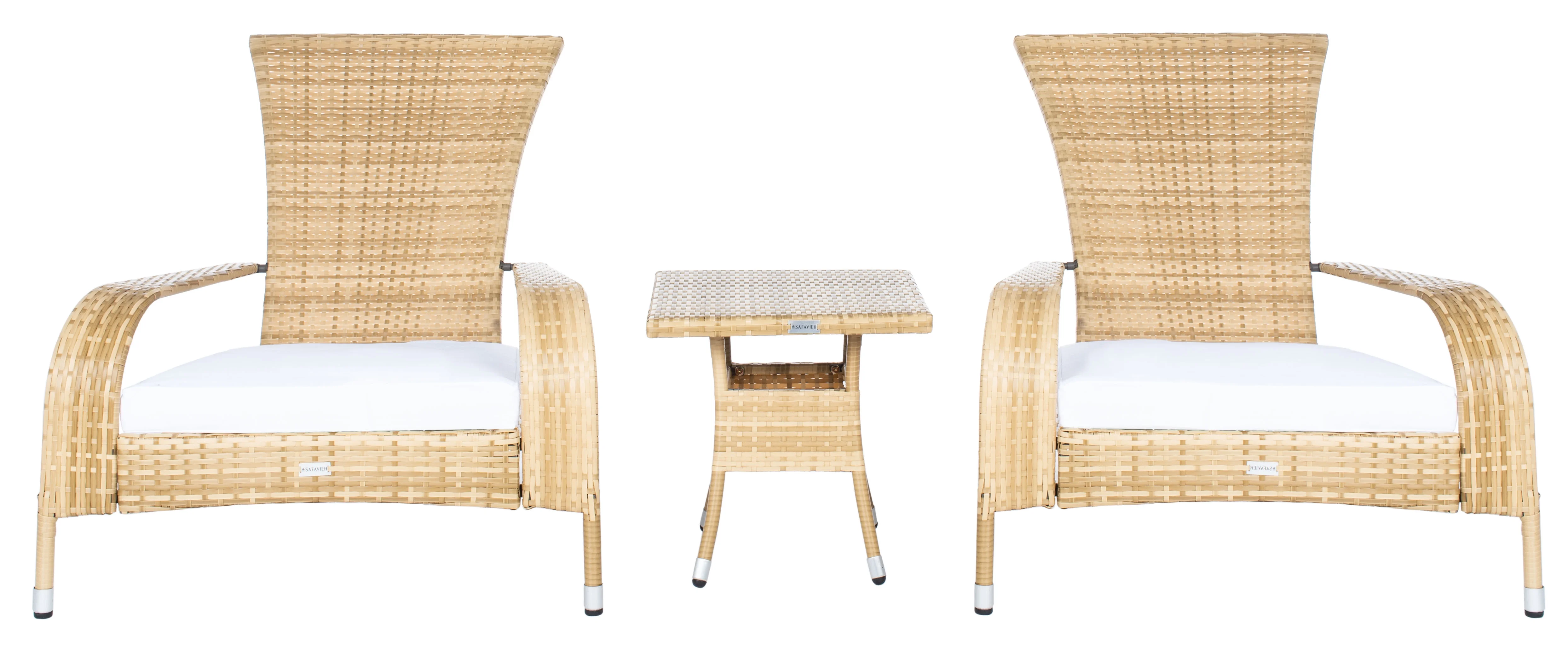 SAFAVIEH Edna Outdoor Patio 3 Piece Lounge Set, Natural/White