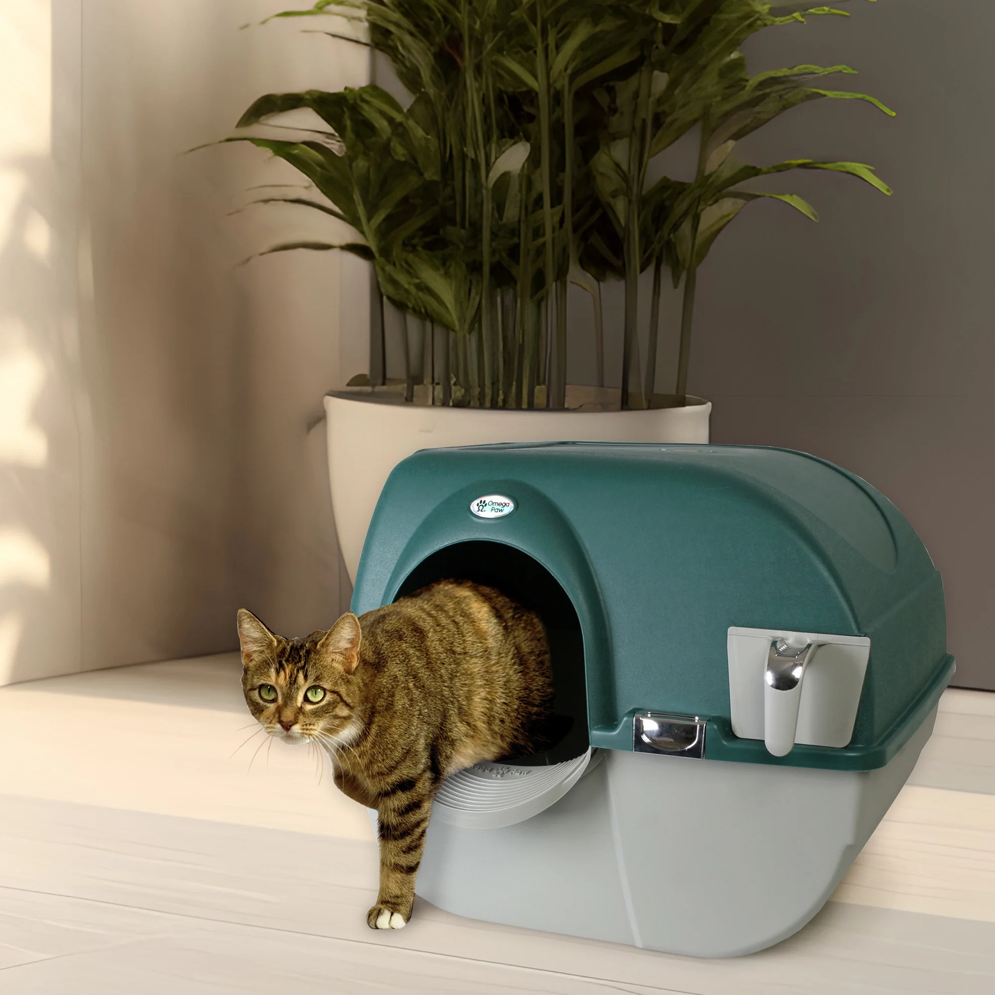 Omega Paw Premium Roll 'N Clean Self Cleaning Litter Box, Large, Green