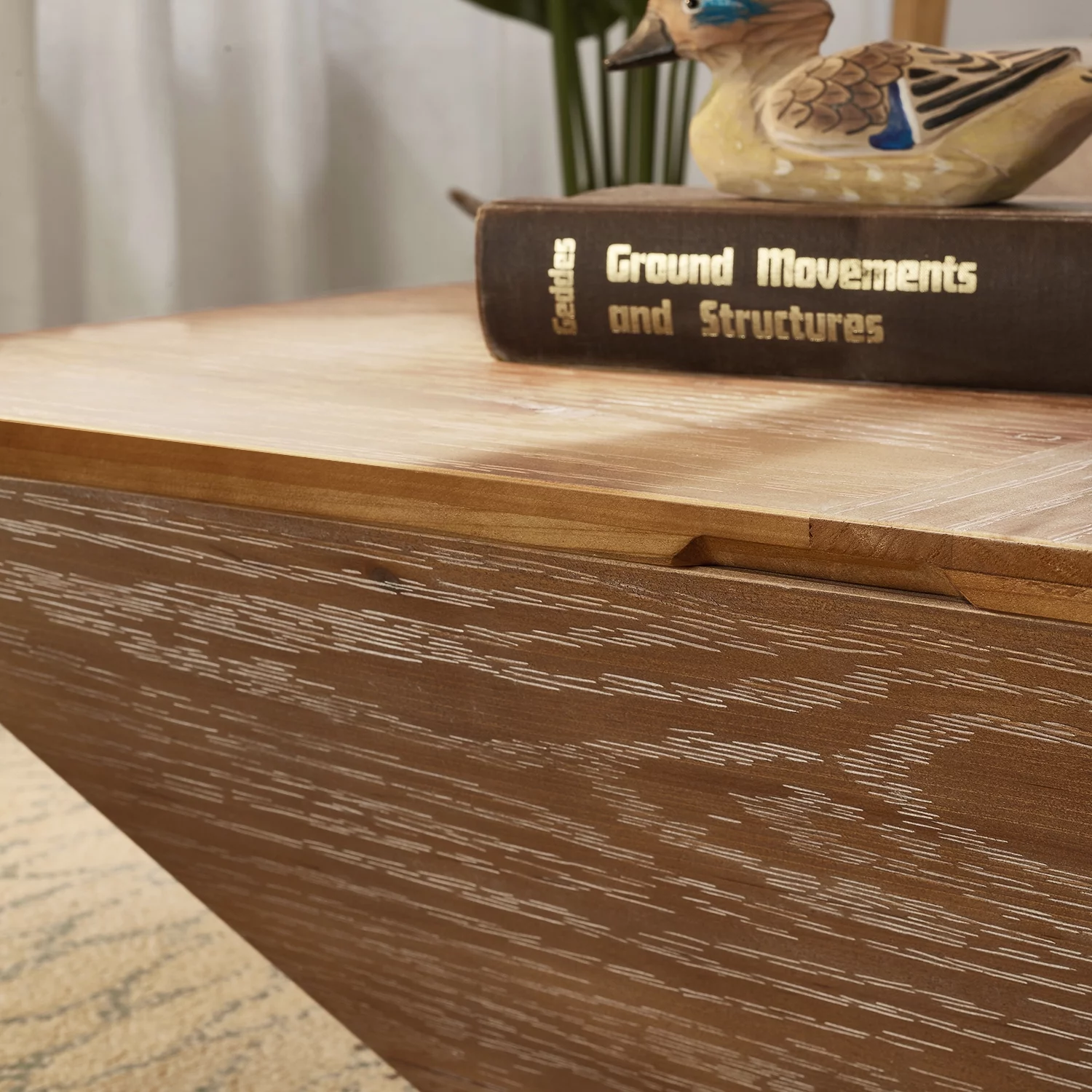 Gexpusm Farmhouse Coffee Table with Storage, Retro Square Wood Center Table for Living Room