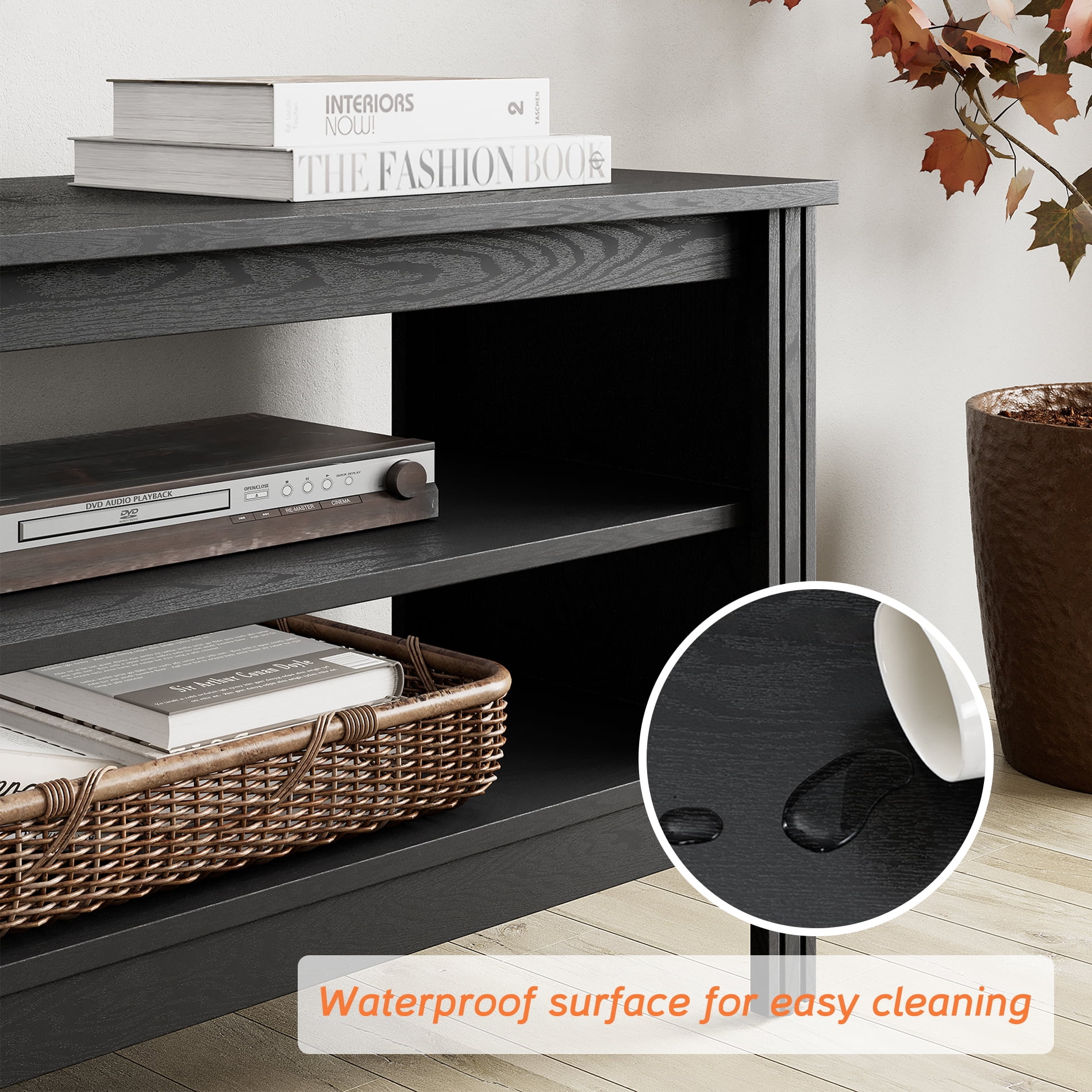 TV Stand for 100 inch TV Entertainment Center Wood TV Console Table for 85/80/90 inch TV with 8 Storages for Living Room Bedroom, Black