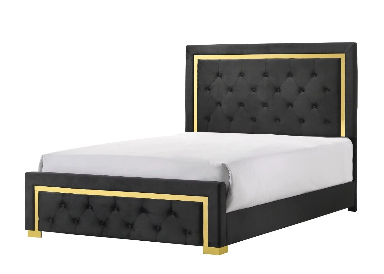 Modern Glam 1pc Queen Size Panel Bed Bedroom Furniture Gold Black Finish