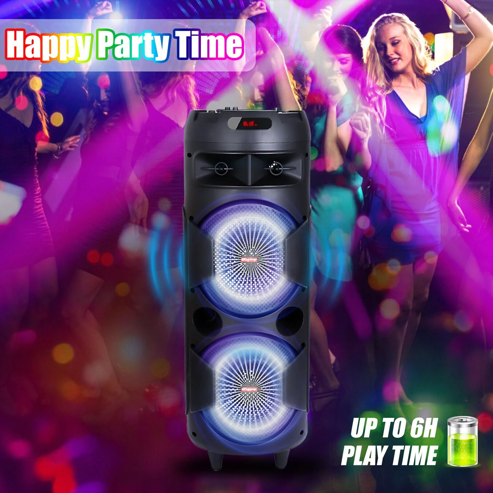 BEYGO Portable Party Speaker with Double Subwoofer Heavy Bass,Bluetooth 5.0 Wireless Outdoor Speaker with Mic,Stereo Sound, for Home,Party,Travel,Support FM Radio,Black