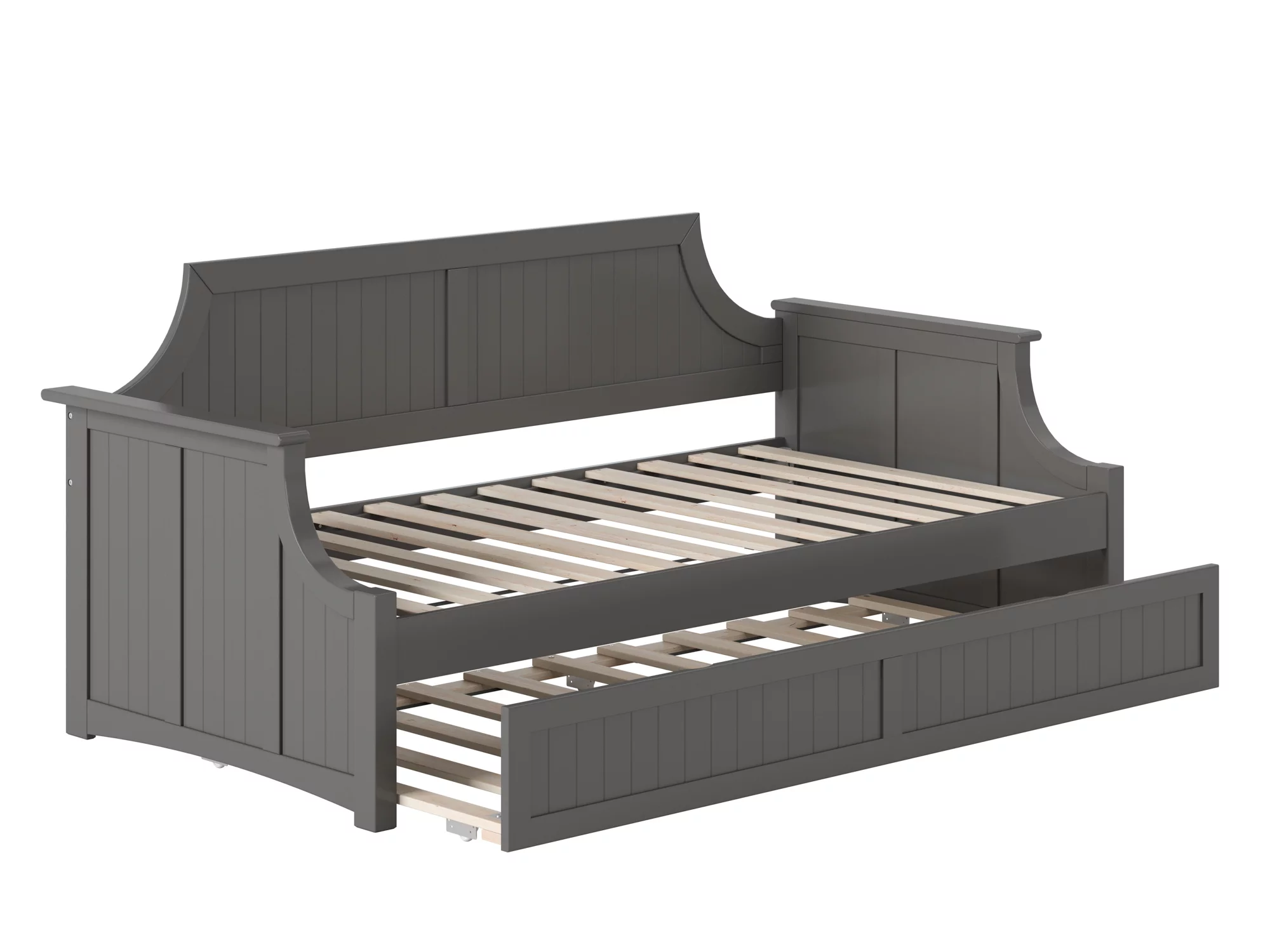 AFI Twin Daybed with Twin Trundle Roll Out Guest Bed in Solid Wood Cambridge Design, Grey