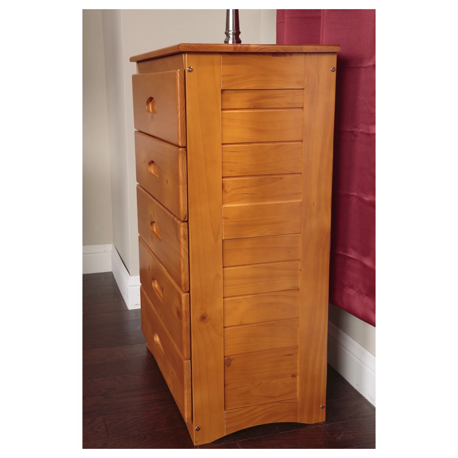 American Furniture Classics Model 82155 Solid Pine Five Drawer Chest in Warm Honey