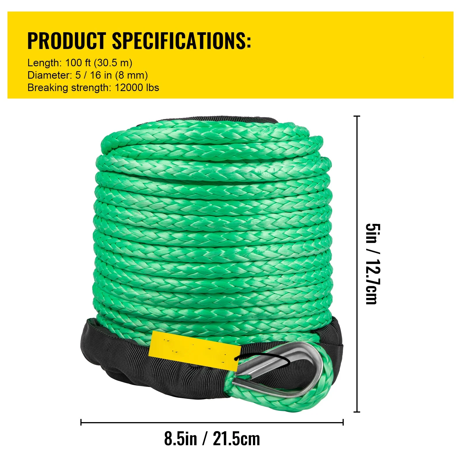 BENTISM Green Synthetic Winch Line 5/16 Inch X100FT Synthetic Winch Rope 12000 LBS Tow Rope for Car with Sheath (100ft)