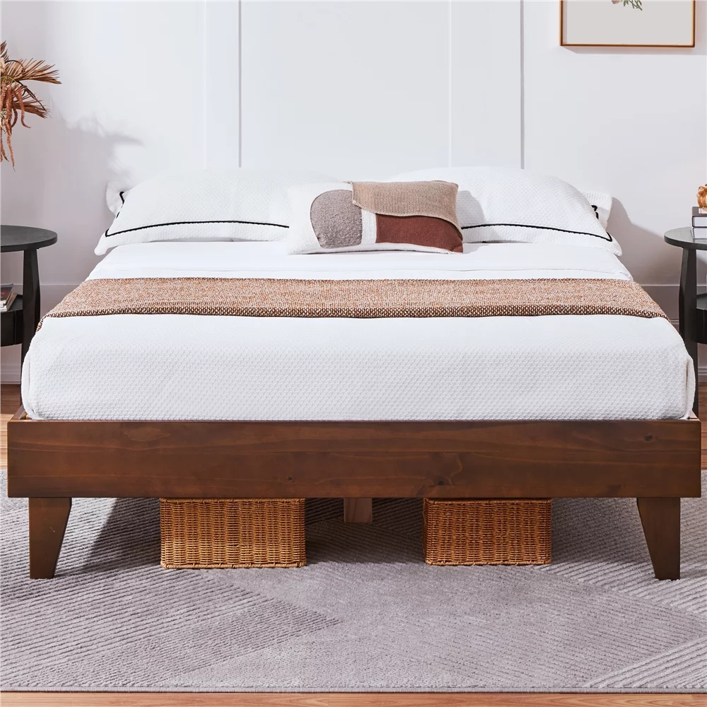 Yaheetech Platform Bed Frame with Wooden Slats,No Box Spring Needed,Full,Smoked Walnut
