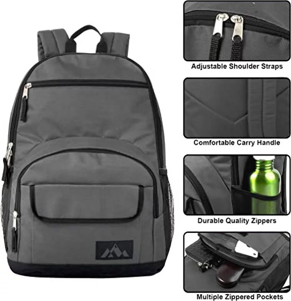 Trail maker Bulk Backpacks for Kids, Adults 24 Pack Wholesale Multipocket Backpacks for School in Bulk with Padded Straps (Boys Color Pack)