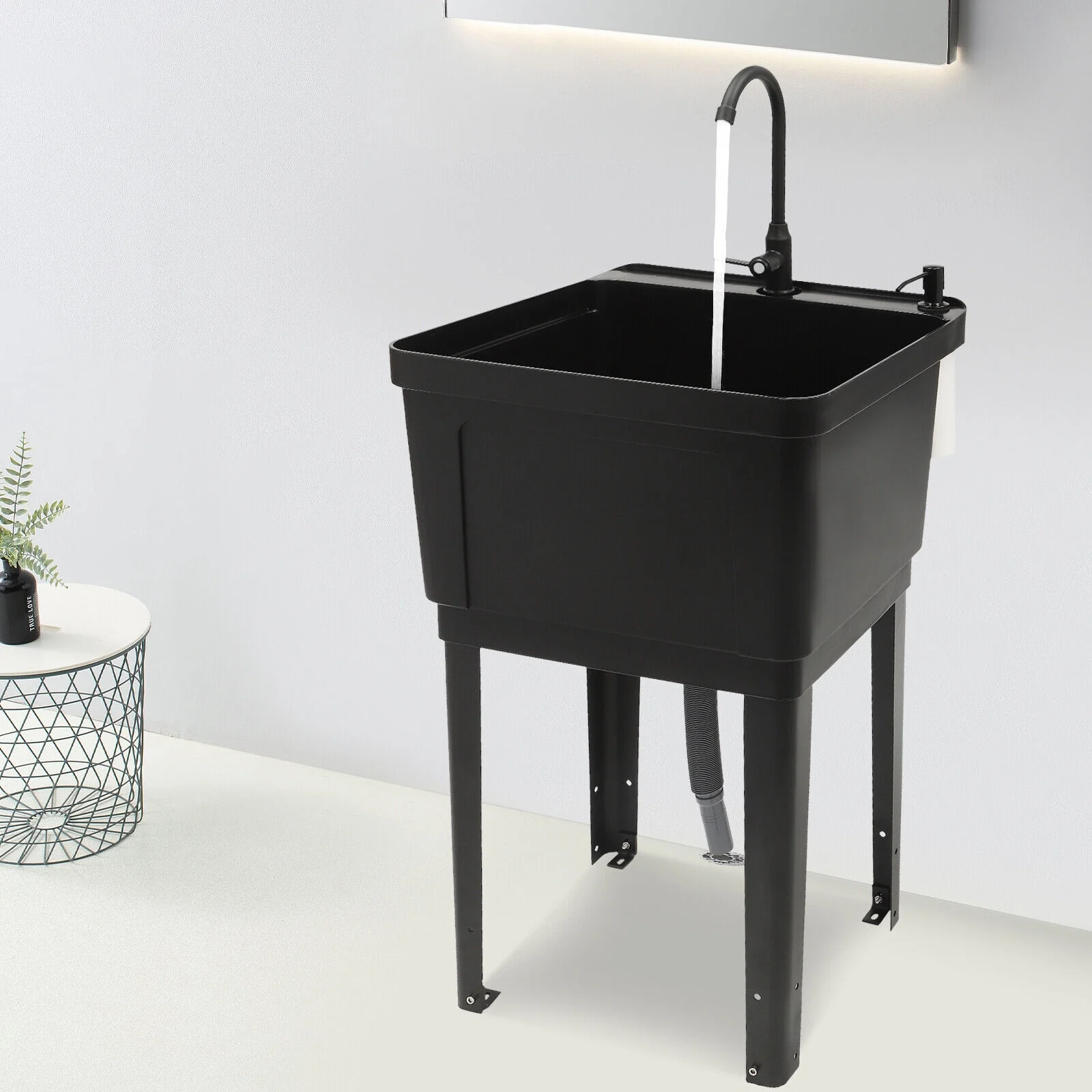 Black/White Laundry Utility Sink Tub Sink Freestanding Wash Station with Faucet White/Black