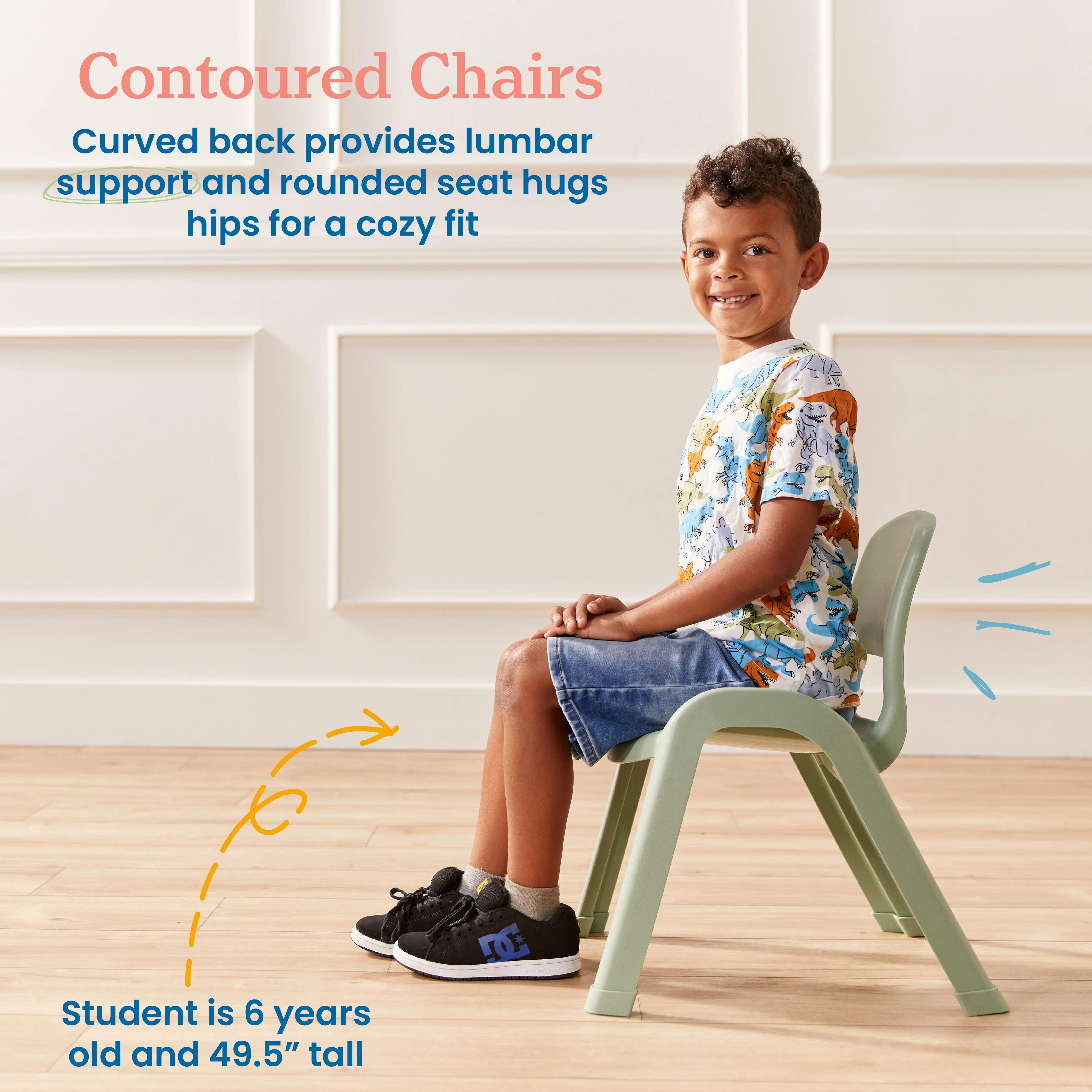 ECR4Kids SitRight Chair, Classroom Seating, Sage, 4-Pack