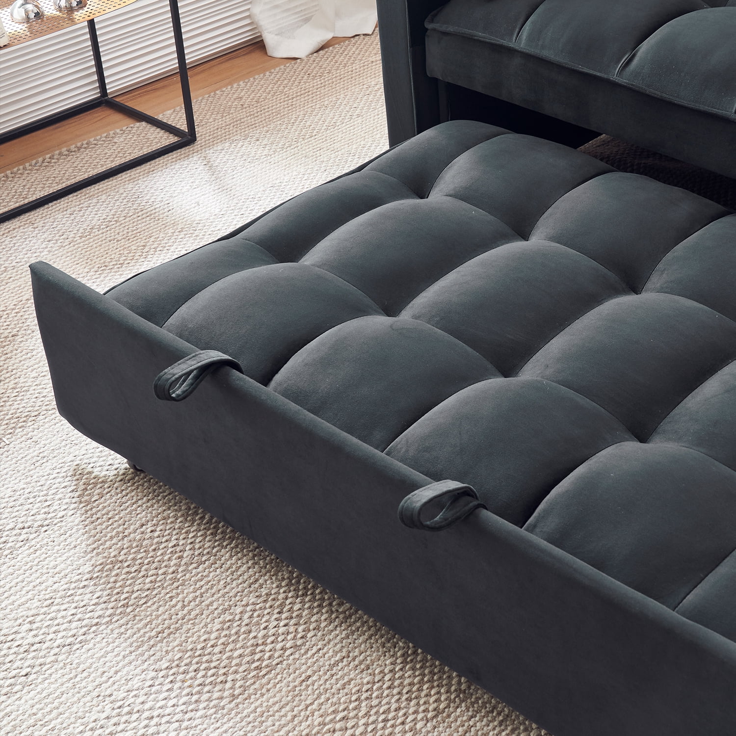 Tzicr 55.5'' 3-in-1 Convertible Sleeper Sofa Bed, Modern Velvet Loveseat Futon Couch Pullout Bed with Adjustable Backrest, Side Storage Pockets and Pillows. (Black)