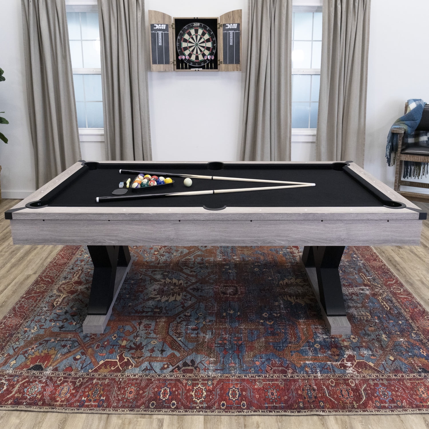American Legend Kirkwood 90” Billiard Table with Rustic Finish, K-Shaped Legs and Black Cloth